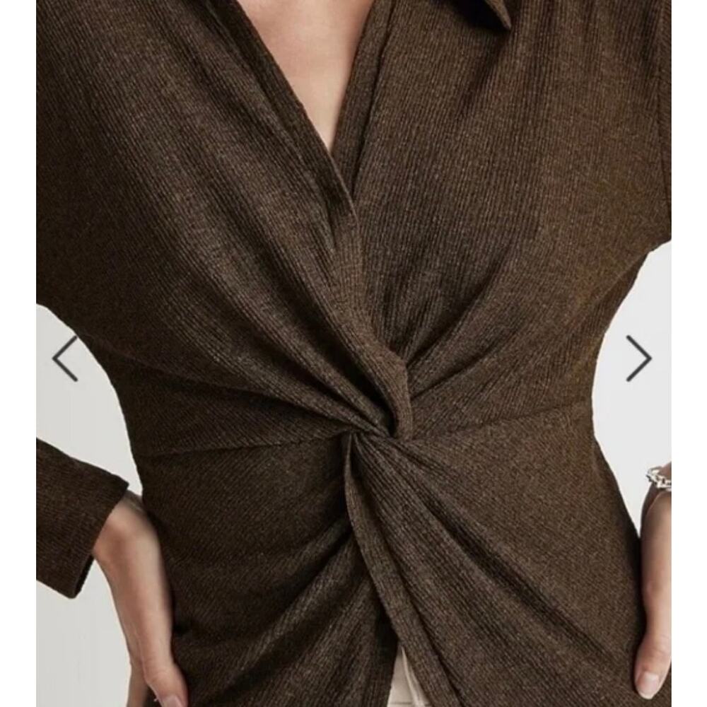 Madewell Dark Green Twisted Front Collared Long Sleeve Top - Picture 9 of 10